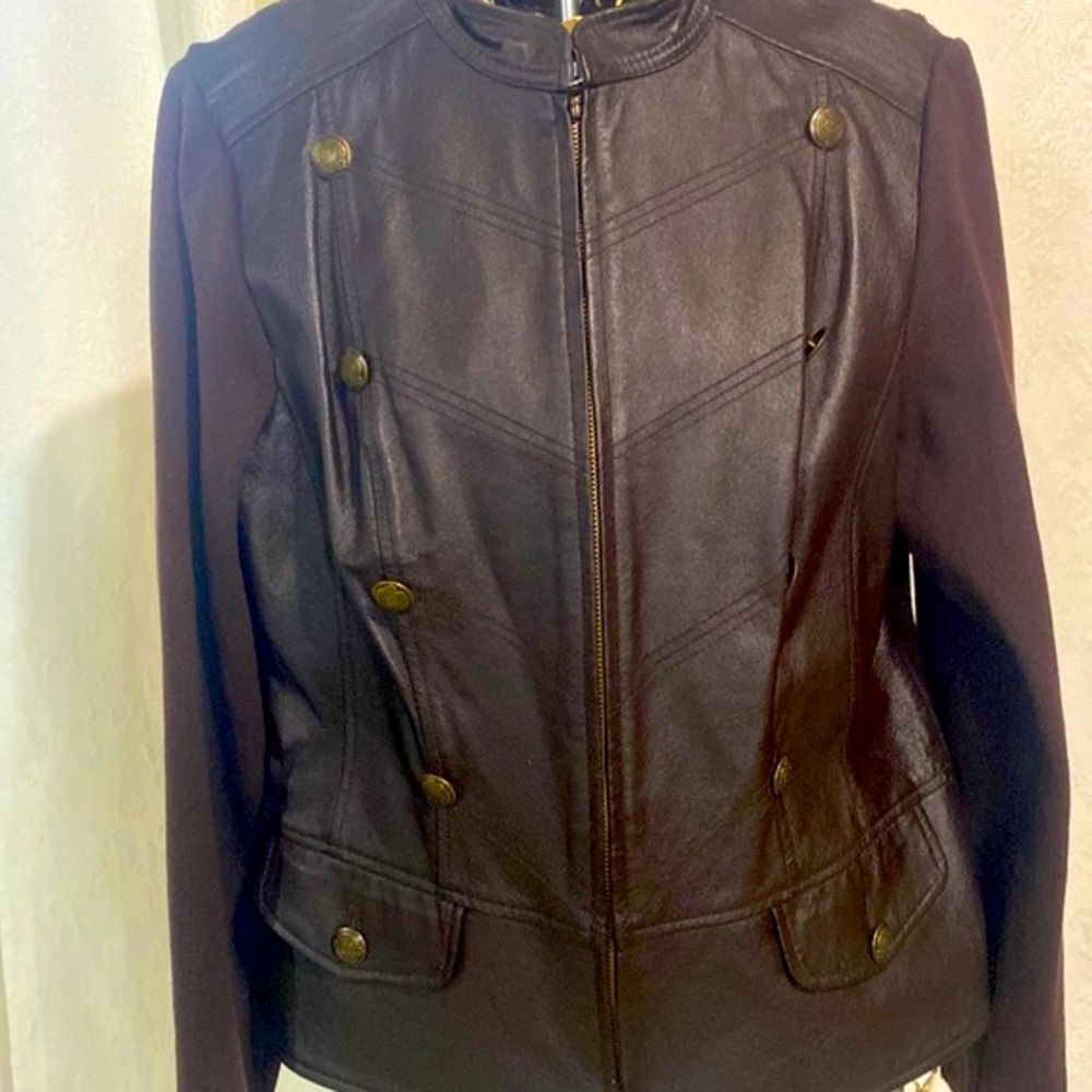 LN Nygard brown leather and knit military jacket M